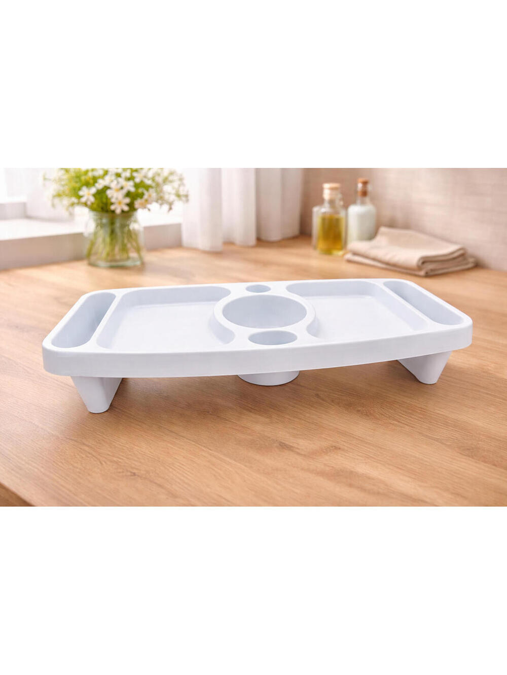 Home-X Compact Lap Food Tray Snack Organizer Portable Couch Bed Table - White